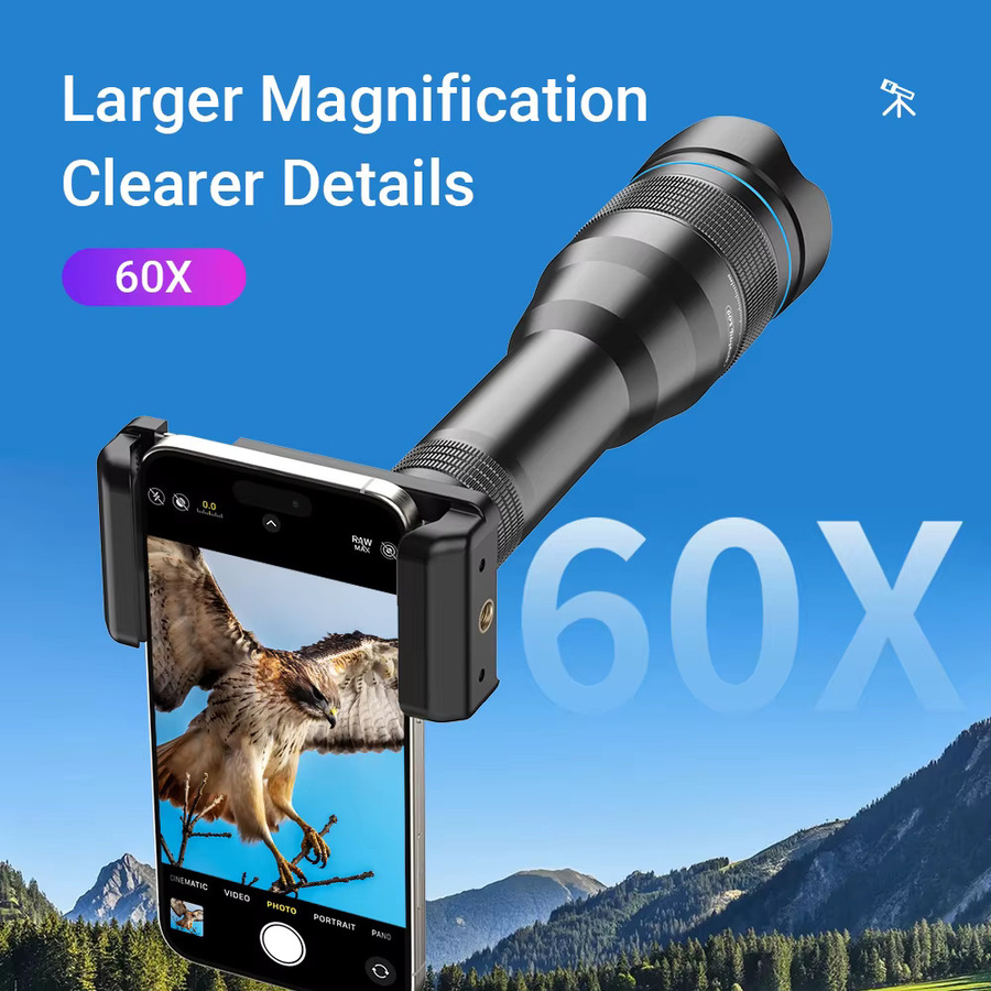 APEXEL 60X Handy-Teleobjektiv Zoom-Objektiv als Monokular-Teleskop für iPhone und Samsung Smartphones in Schwarz - Bild 2