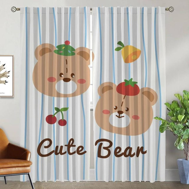 2er-Set Bärenvorhänge aus Tüll in Weiß für Wohnzimmer und Schlafzimmer, Breite: 50 cm, Höhe: 70 cm - Bild 1