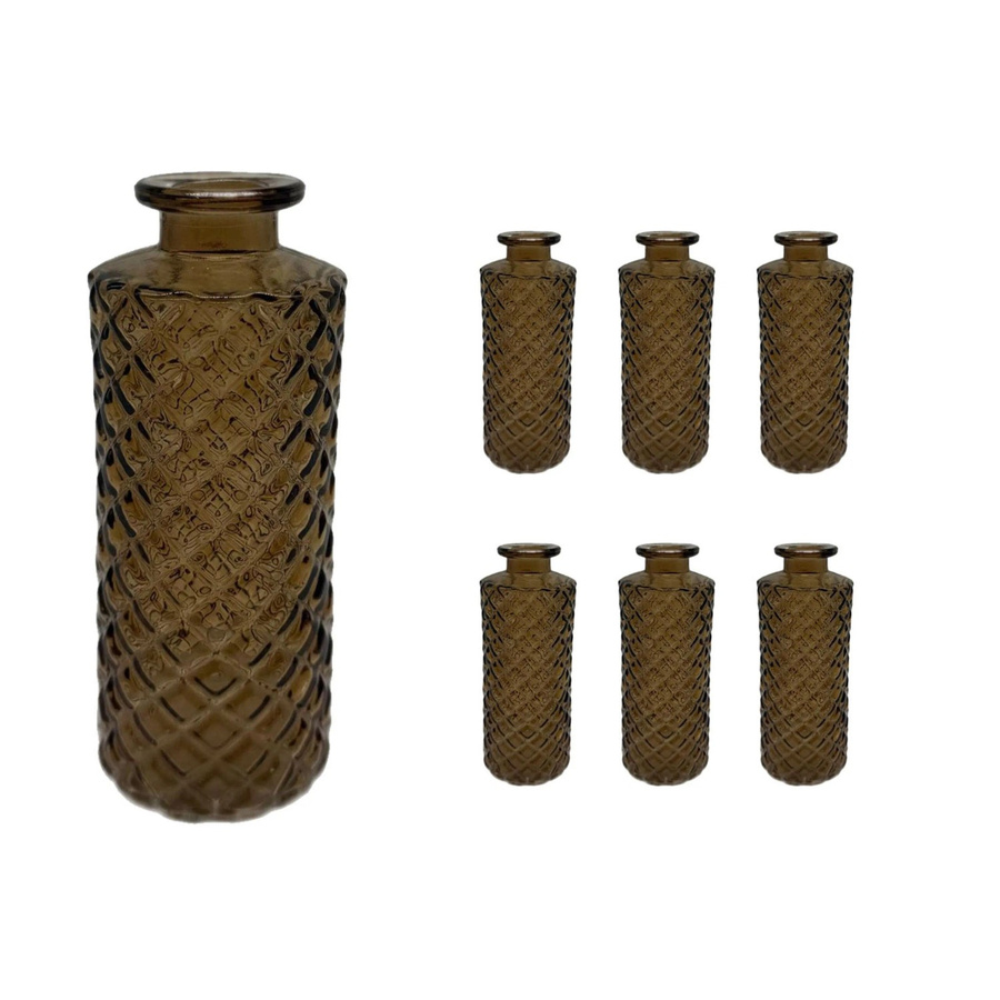 6er Set Relaxdays Deko-Vasen aus Glas in Braun mit Rautenmuster im Vintage-Look, Höhe: 13 cm, Breite: 5 cm - Bild 2