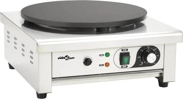 vidaXL Elektrischer Crepe-Maker mit ausziehbarem Tablett, 3000 W, Schwarz/Silber - Bild 1