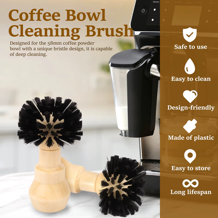 Willstar Kaffee-Siebträger-Reinigungsbürste mit ergonomischem Holzgriff für 58 mm Espressomaschinen in Braun und Schwarz - Bild 2