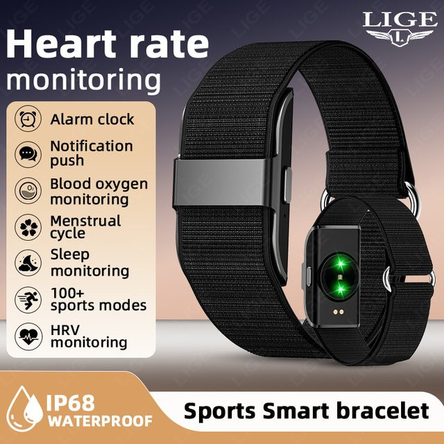 LIGE S01 Smart-Armband Schwarz Sport-Fitness-Tracker mit Herzfrequenzmesser und Schrittzähler wasserdicht für Damen und Herren - Bild 1