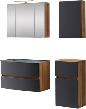 HELD MÖBEL Waschtisch-Set KOPENHAGEN in Grau, 6-teilig, modern und wandmontiert mit LED-Beleuchtung und Soft-Close-Türen, B/T/H: 80 x 64 x 60 cm - Bild 1