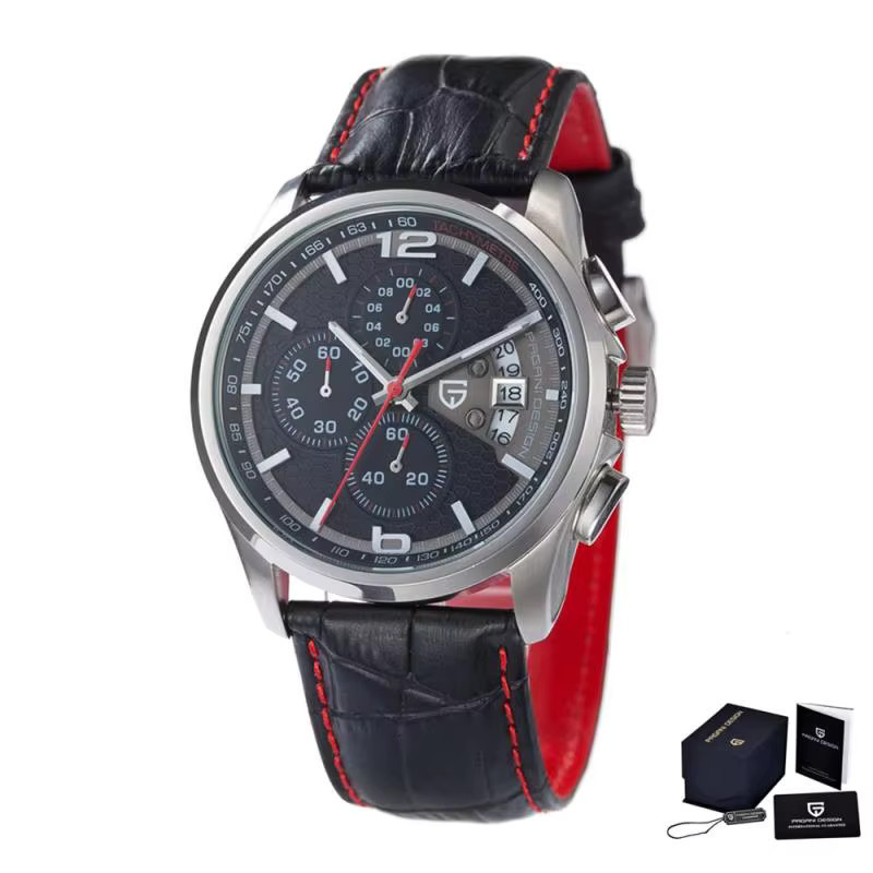 PAGANI DESIGN Chronograph Armbanduhr, Quarz, Edelstahl, Leder, Herren - Bild 4