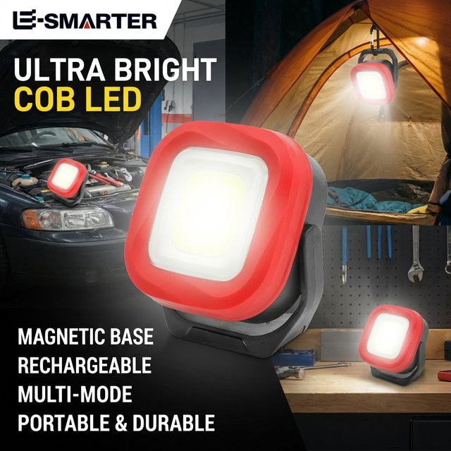 ESMARTER COB LED Notfall-Arbeitsleuchte mit 4 Beleuchtungsmodi, 2400mAh wiederaufladbar, wasserdicht und magnetisch, Farbe: Weiß und Rot - Bild 1