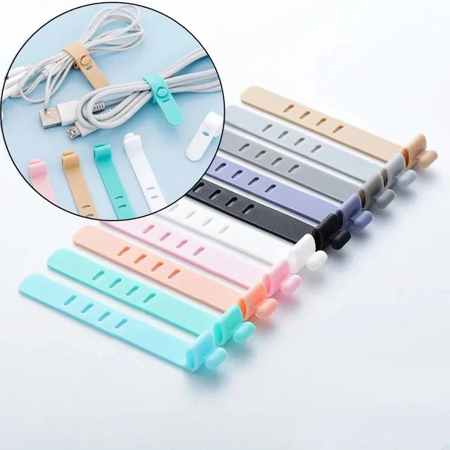 Silikon Kabelwickler und Kopfhörer Clip Set zur Kabelorganisation in Schwarz und Multicolour - Bild 1