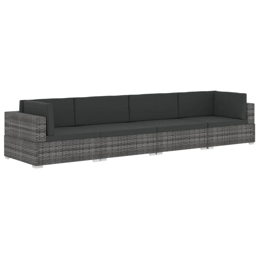 vidaXL 4-tlg Garten-Sofagarnitur in U-Form aus Poly Rattan in Anthrazit mit Sitzkissen und Rückenkissen - Bild 2
