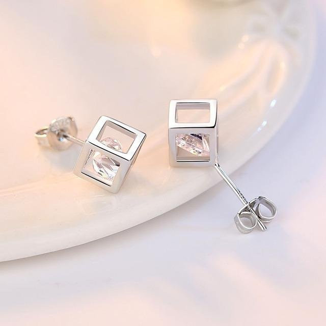Ohrstecker 925 Sterling Silber, Liebe, Quadrat, Damen, weiß - Bild 1