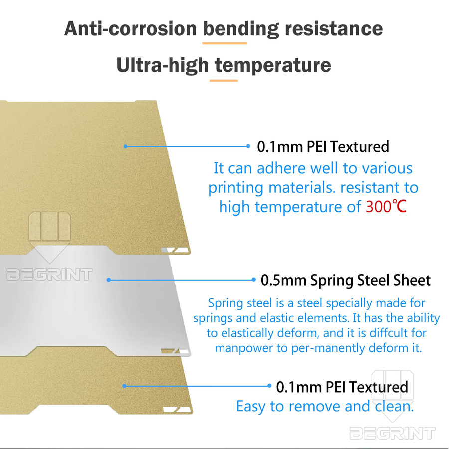 Bambu Lab H2C A2L Bauplatte Doppelseitige Strukturierte PEI Federstahl-Heizplatte in Gold B/B: 335 x 325 mm - Bild 4