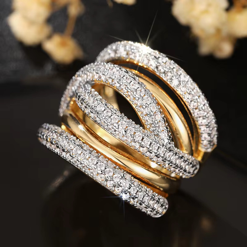 Huitan Damenring, Bicolor, Kreuz-Design, Zirkonia - Bild 2