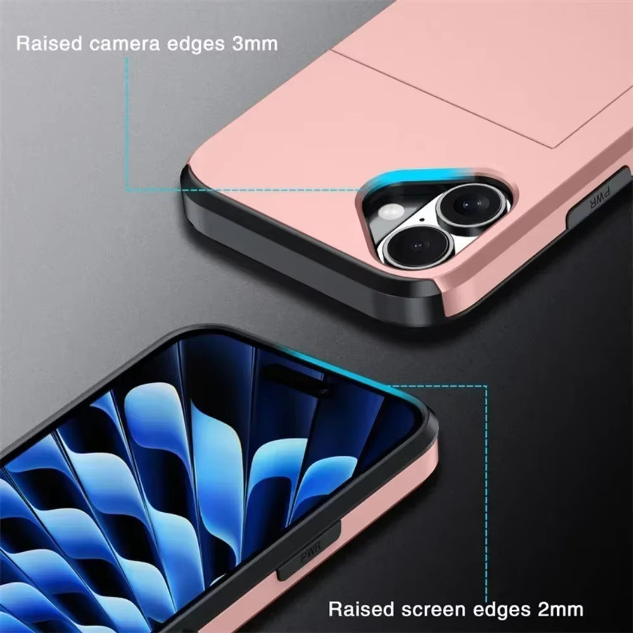 Schutzhülle mit Brieftaschenfunktion und Kreditkartenhalter für Apple iPhone 17 Air 16E 15 14 Plus 13 12 Pro Max in Pink - Bild 3