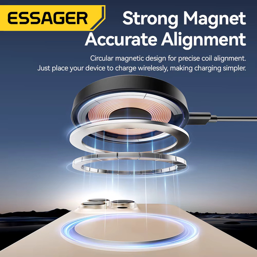 Essager Magnetisches Kabelloses Ladegerät mit Halterung 15W Schnellladung für iPhone und AirPods in Schwarz - Bild 4