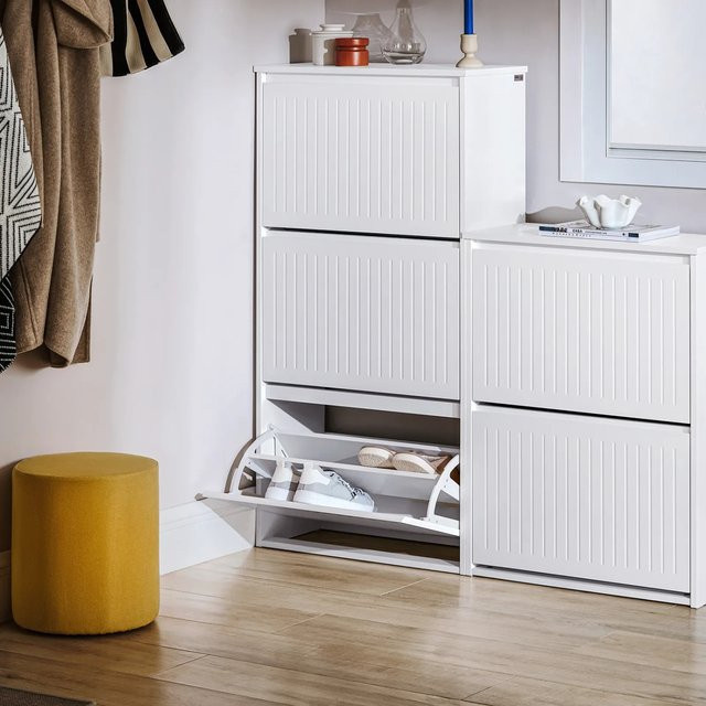 SoBuy Schuhkipper Schuhschrank mit 3 Klappen in Weiß FSR165-H-W, H x B x T: 120 x 61 x 26 cm - Bild 1