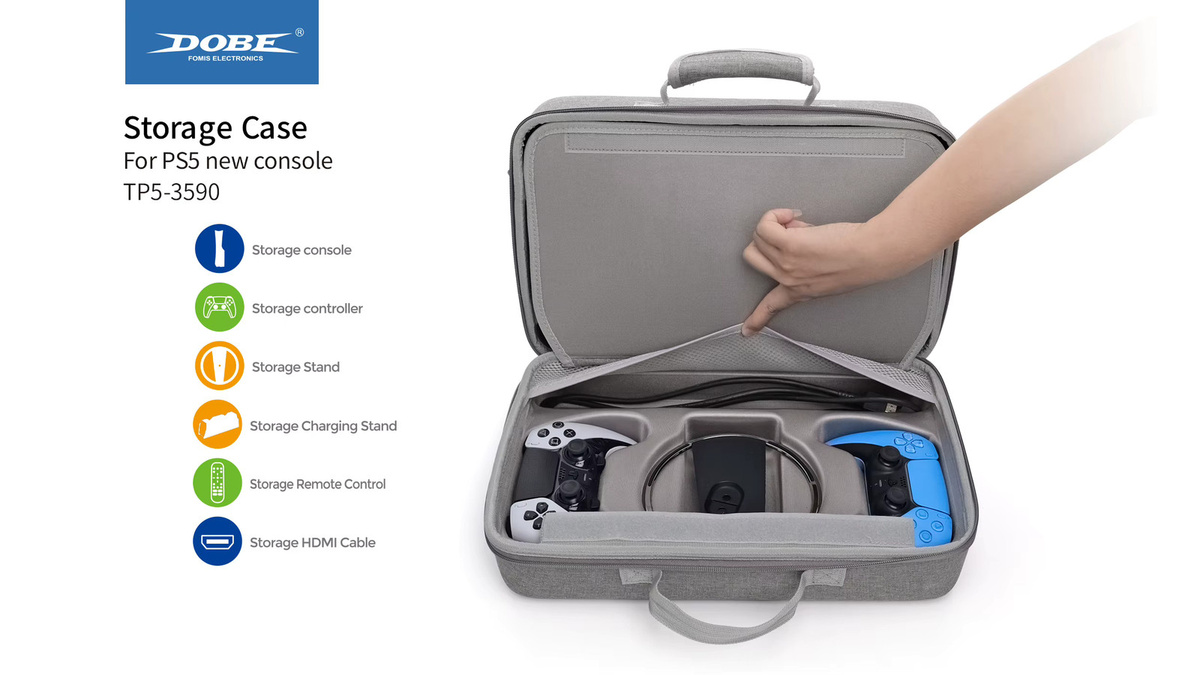 DOBE Multifunktionale Aufbewahrungs- und Schutztasche für PS5 Slim aus EVA-Material mit Reißverschluss, Grau, TP5-3590 - Bild 4