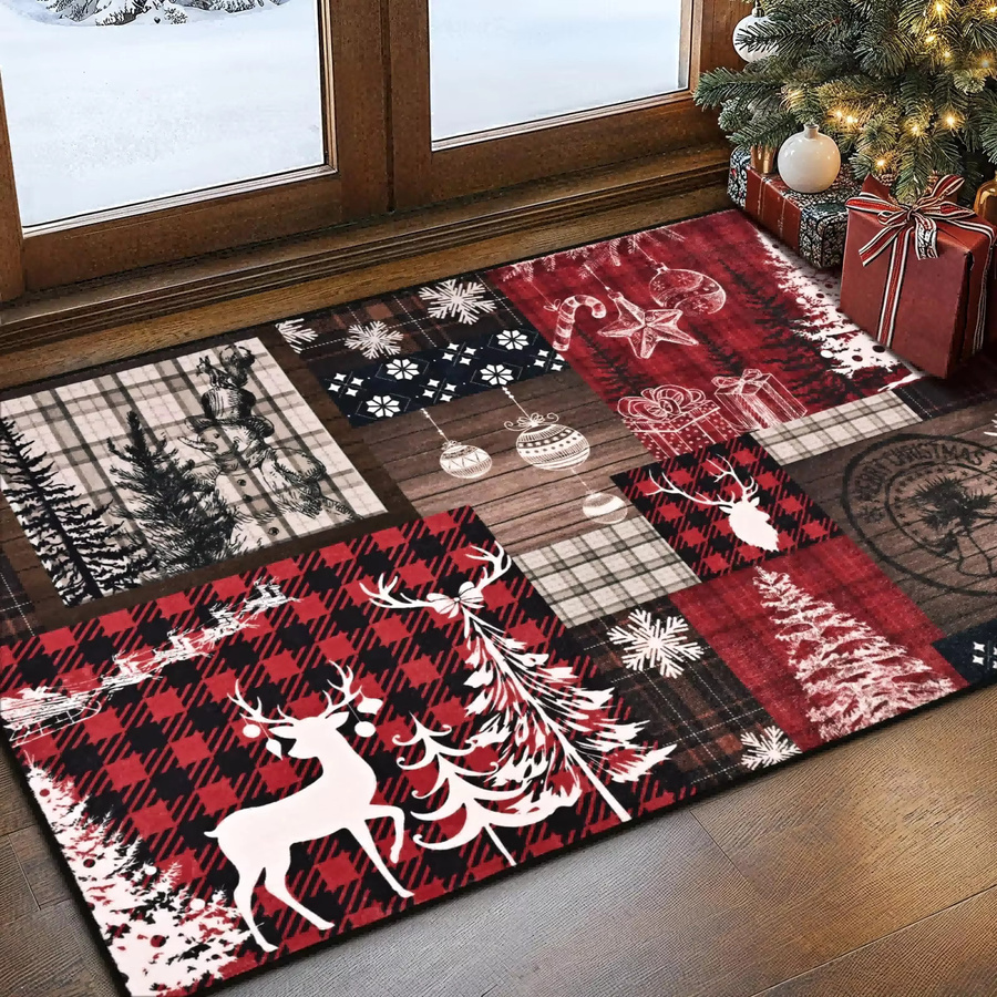 VIKAMA Weihnachtsteppich mit Schneeflocken-Design als rutschfeste Bodenmatte für den Eingangsbereich und Innenräume - Bild 3