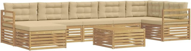 vidaXL Outdoor-Sofagarnitur in L-Form aus Akazienholz mit 8 Kissen in Weiß und Beige - Bild 1
