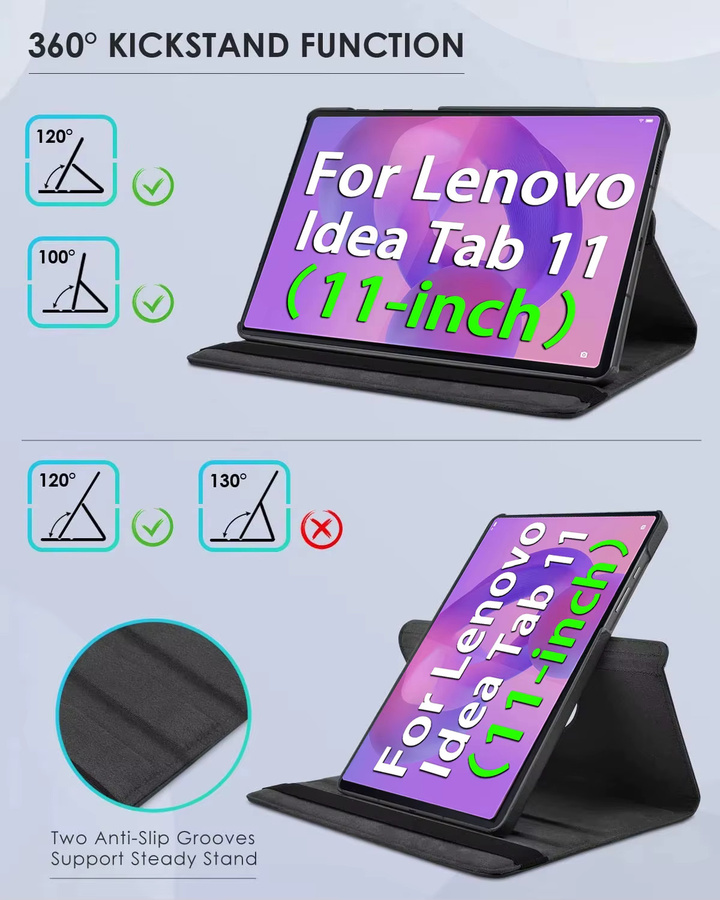 Schutzhülle für Lenovo Idea Tab 11 Zoll 2025 mit 360 Grad drehbarem Ständer und Schlaf-Wach-Funktion in Schwarz oder Grün - Bild 3