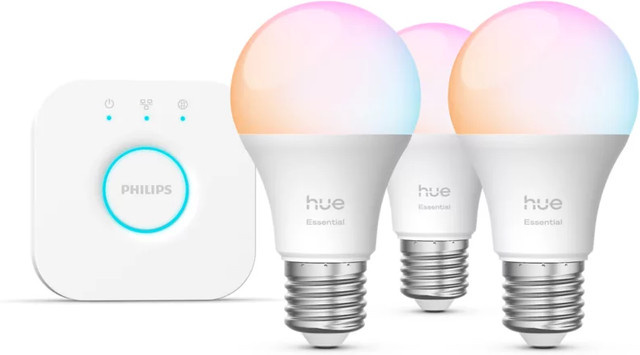 Philips Hue White & Color Ambiance Starter Set mit 3 dimmbaren E27 LED-Leuchtmittel und Hue Bridge - Bild 1