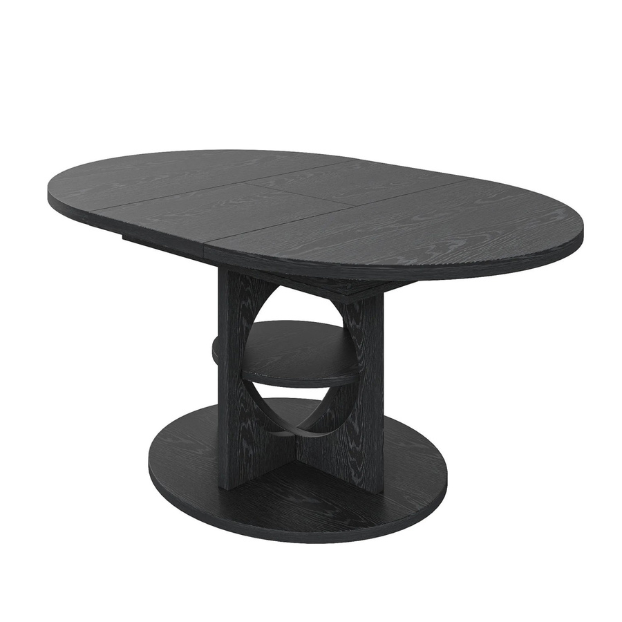 Merax Esstisch ausziehbar in Schwarz, ovaler Tisch mit zentraler Säule für Esszimmer und Küche, B/T/H: 110 x 60 x 76 cm bis 150 x 60 x 76 cm - Bild 2