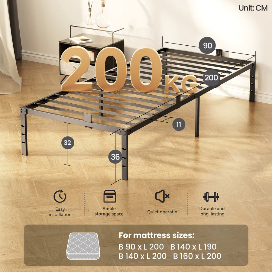 KUTAS Doppelbettgestell aus Metall mit 14 Lattenrosten in Schwarz, B/T/H: 160 x 200 cm - Bild 4