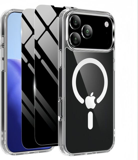 Transparente magnetische Schutzhülle für Apple iPhone 17 Pro Max, iPhone 17 Pro, iPhone 17 und iPhone 17 Air inklusive 2 Sichtschutz-Displayschutzfolien, stoßfest und nicht vergilbend - Bild 1
