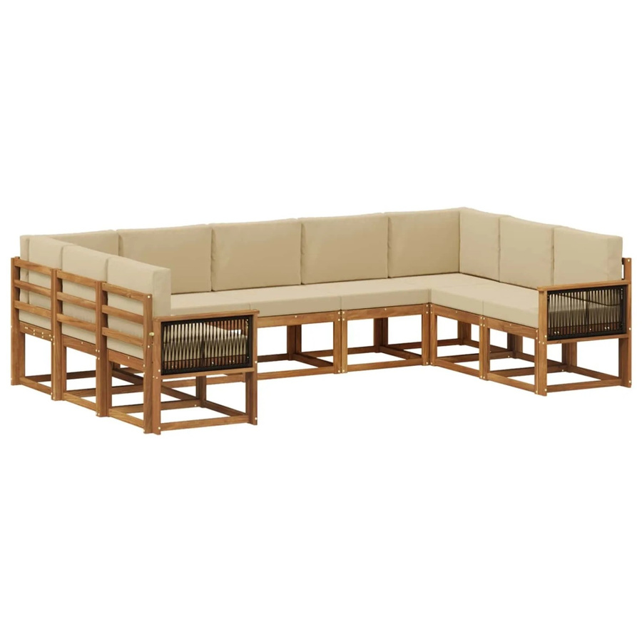 vidaXL Outdoor-Sofagarnitur aus Massivholz Akazie in Natur und Beige, 9-teiliges L-Shape Set mit Sitz- und Rückenkissen - Bild 2