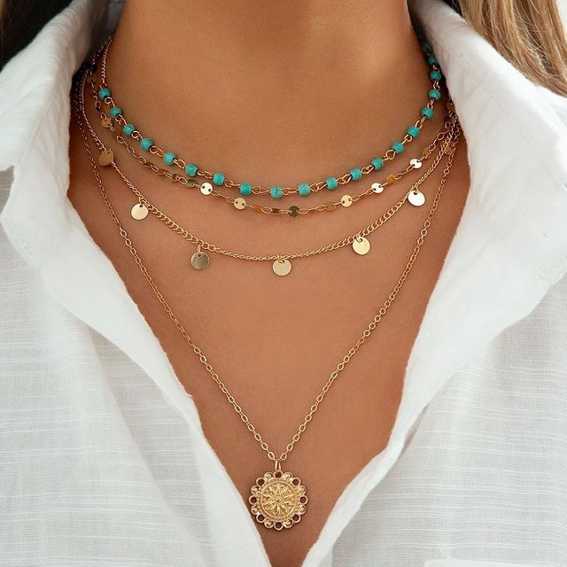 Ingemark Halskette, Choker, Stein Blume Platte, Gold Farbe, Damen - Bild 1