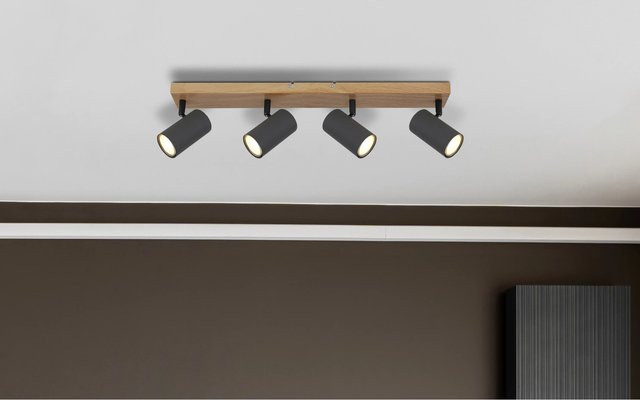 Globo Strahler Robby 4-flammig in Graphit mit Holzdesign, Deckenlampe zylinderförmig, B/T/H: 56 x 60 x 120 cm - Bild 1