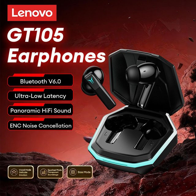 Lenovo GT105 Gaming Bluetooth 6.0 Ohrhörer mit adaptivem ANC, HiFi-Sound und TWS ENC in Schwarz - Bild 1