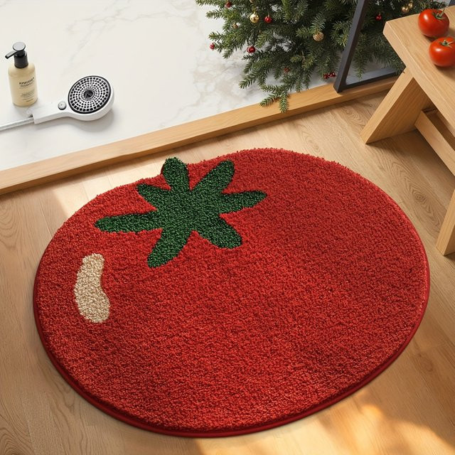 VIKAMA Alien Tomato Teppich, runder Badezimmerteppich und Bettvorleger für Kinderzimmer in Rot, Durchmesser: 70 cm - Bild 1