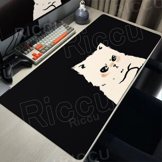 Riccu Kawaii Mauspad mit weißem Kätzchen Design, großes XXL Gamer-Tastaturpad für Computer und Gaming-Zubehör - Bild 1
