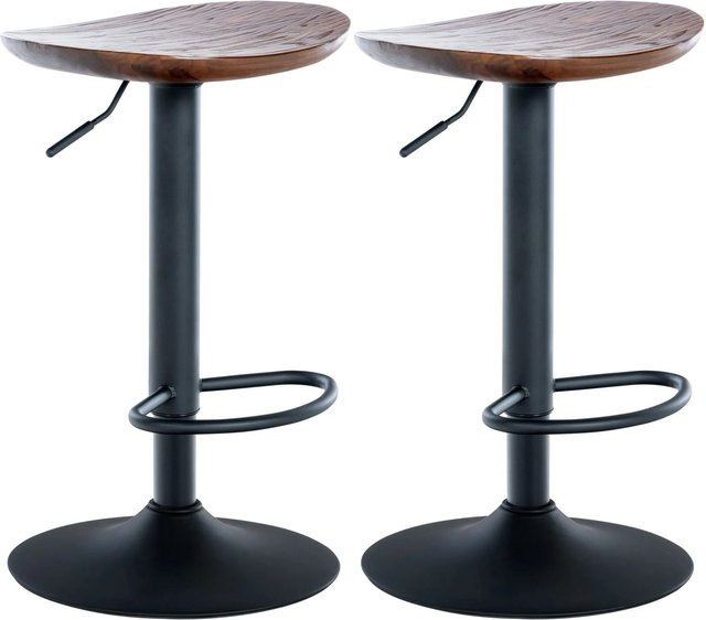 DELUKE Barhocker 2er Set höhenverstellbar aus Holz und Metall in Walnuss, B/T/H: 41 x 38,5 x 56-80 cm - Bild 1