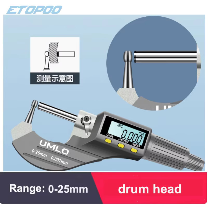 ETOPOO Elektronisches Mikrometer zur Messung der Rohrwandstärke mit 0-25mm Messbereich und sphärischer Messspitze - Bild 2