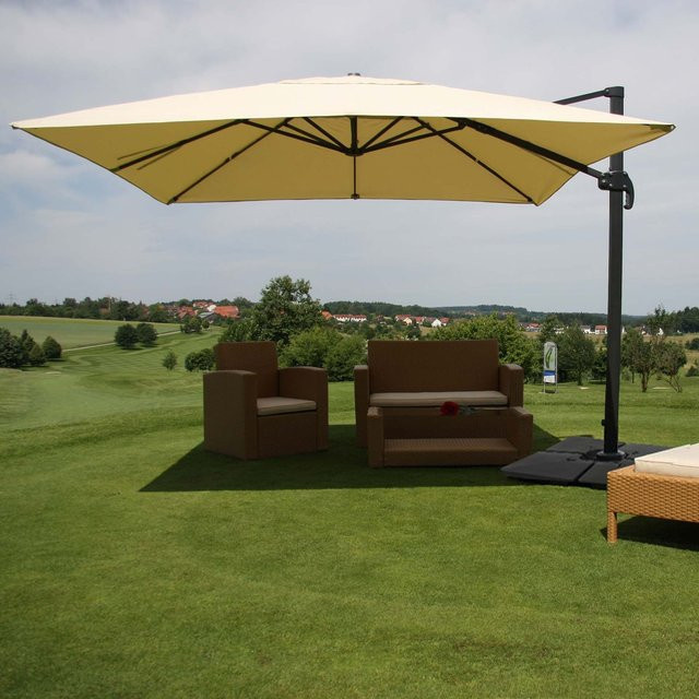 MCW Gastronomie-Ampelschirm A96 in Beige mit Ständer, drehbar, aus Polyester und Alu, B/T/H: 300 x 400 x 300 cm - Bild 1
