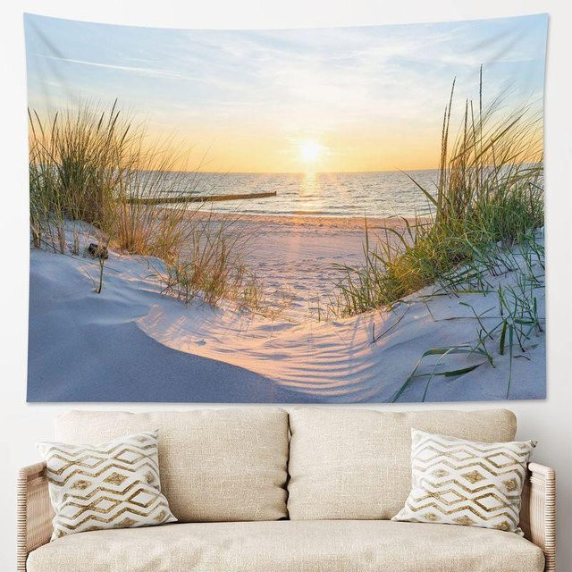 Bohemian Wandteppich mit Natur Wald Strand Landschaft Motiv in Mehrfarbig, B: 100 cm, H: 70 cm - Bild 1