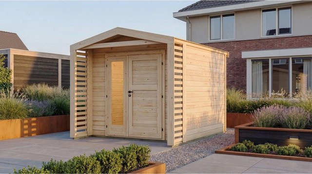 Weka Holz-Gartenhaus Killarney mit Satteldach in Natur Braun, B: 363 cm, T: 311 cm, H: 246 cm - Bild 1