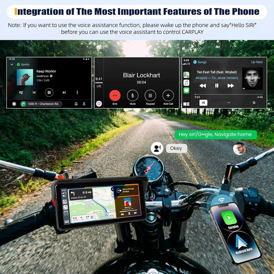 Srnubi Tragbares Motorrad GPS-Navigationssystem mit 8,1 Zoll Display, Wireless CarPlay und Android Auto, IPX7 wasserdicht, Schwarz - Bild 4