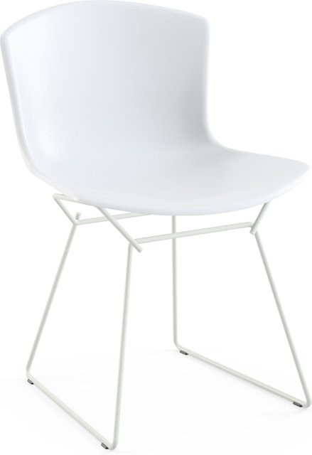 Knoll International Bertoia Plastic Side Chair in Weiß mit glänzend verchromtem Aluminiumgestell - Bild 1