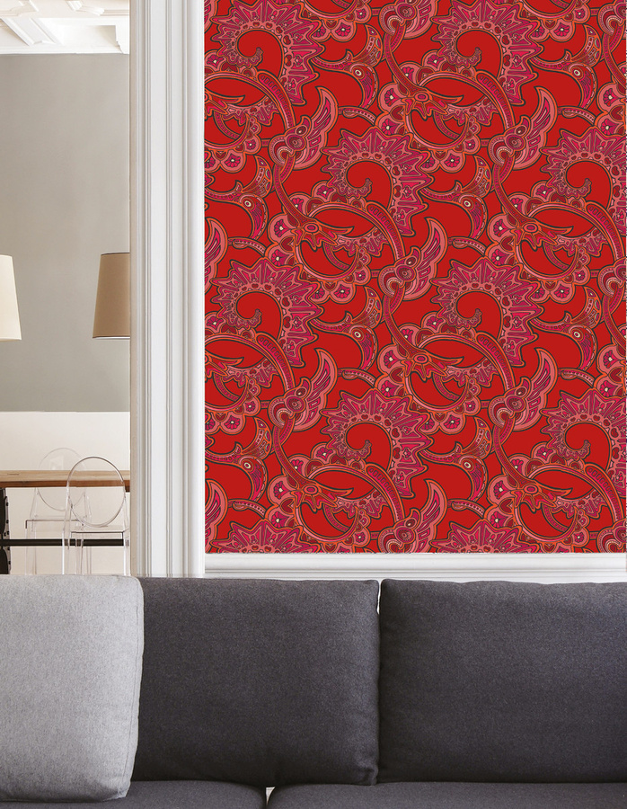 Isidore Leroy Tapete Charlotte Rouge in Rot mit modernem Paisley-Muster und abstraktem Design aus Vlies - Bild 1