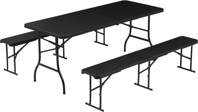 Albatros Bierzeltgarnitur Rattan-Optik aus Polyethylen und Stahl, Set bestehend aus 1 Tisch und 2 Bänken für bis zu 10 Personen - Bild 1