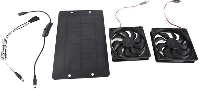 TOMTOP JMS Solarbetriebenes 20W Doppellüfter-Kit mit Solarmodul und Schalter, Schwarz - Bild 1