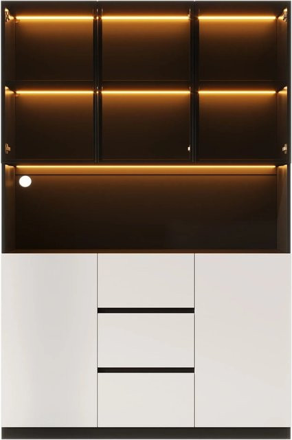 okwish Vitrinenschrank mit LED Beleuchtung und Glastüren in Schwarz für dein Wohnzimmer, B/T/H: 120 x 40 x 200 cm - Bild 1