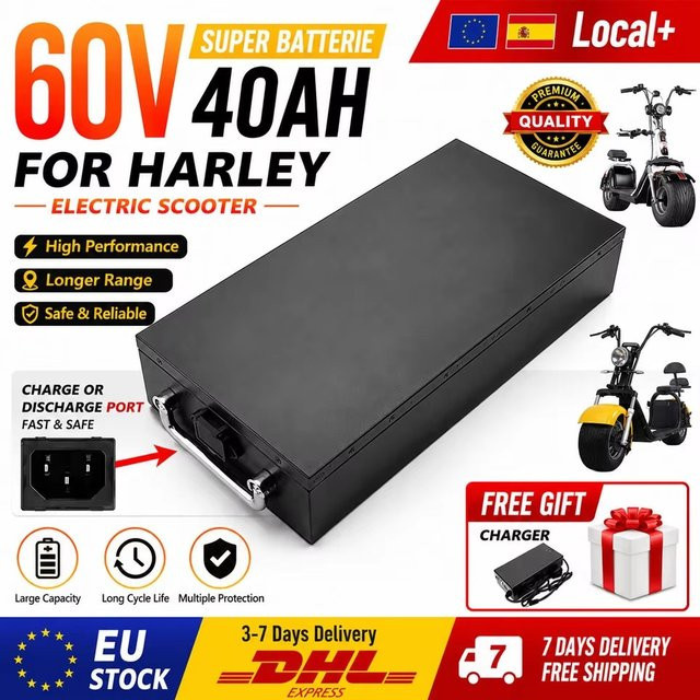 Hochleistungs-Lithiumbatterie für Harley Citycoco Elektroroller, 60V, Schwarz, mit intelligentem BMS und 67,2V Ladegerät - Bild 1