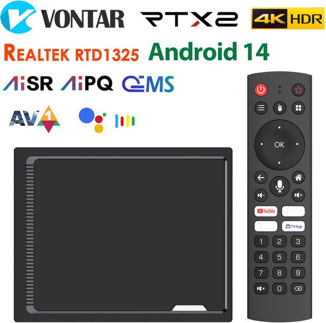 VONTAR RT-X2 Android 14 TV-Box Media Streamer mit 4GB RAM und 32GB/64GB Speicher, Black, unterstützt AI-PQ, AI-SR, 1000M Wifi5 und Bluetooth - Bild 1