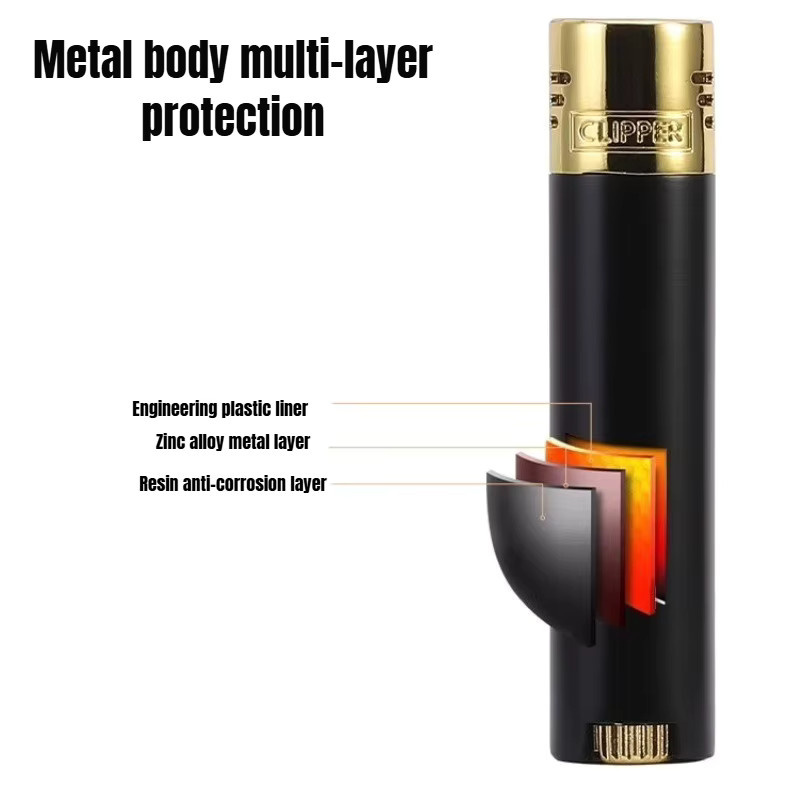 Clipper Metall-Butan-Gas-Feuerzeug in Schwarz, winddicht mit blauer Flamme - Bild 2