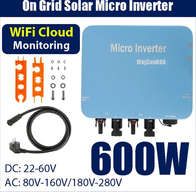 EVSOLAR 600W Netzgekoppelter Solar-Mikrowechselrichter mit MC-Anschluss, Wasserdicht, Blau, für 60V PV-Module - Bild 1