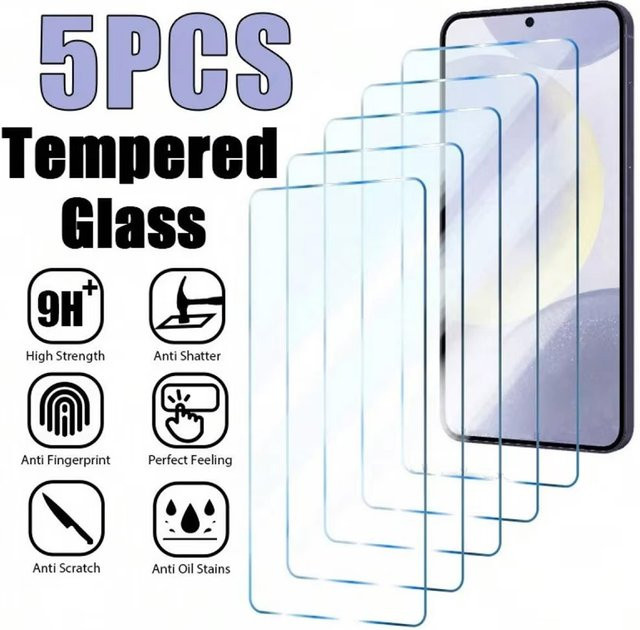 5er-Pack gehärtetes Schutzglas für Samsung Galaxy S25 FE 5G, S24 FE, A56, A55, A36, A35, A26, A25, A15, A16, A17, A07, A05, A06, A12, A73 in Transparent - Bild 1