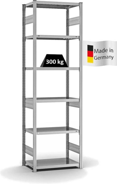 PROREGAL Fachbodenregal Stecksystem T-Profil Heavy-Duty, 6 Ebenen, verzinkt, Farbe: Silber, H x B x T: 250 x 75 x 40 cm - Bild 1