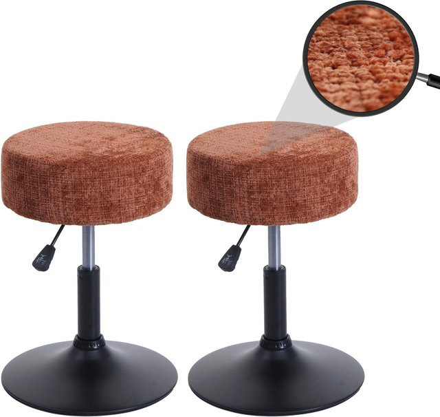 2er-Set MCW Sitzhocker C22 höhenverstellbar und drehbar aus Chenille Stoff in Terrakotta, Durchmesser: 37 cm - Bild 1