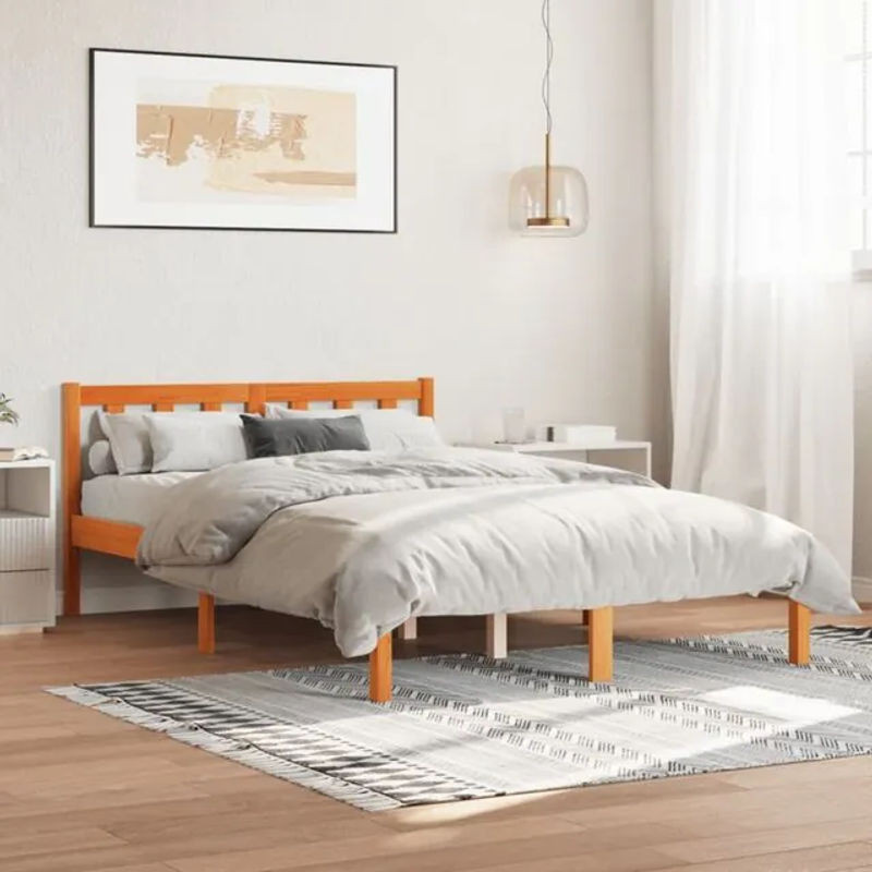 Massivholzbett aus Kiefernholz von vidaxl in Braun, B/T/H: 120 x 190 x 69,5 cm - Bild 1